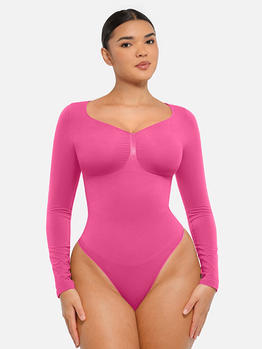 Seamless Long Sleeve Tummy Control Thong Bodysuit with Chest Support