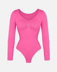 Seamless Long Sleeve Tummy Control Thong Bodysuit with Chest Support
