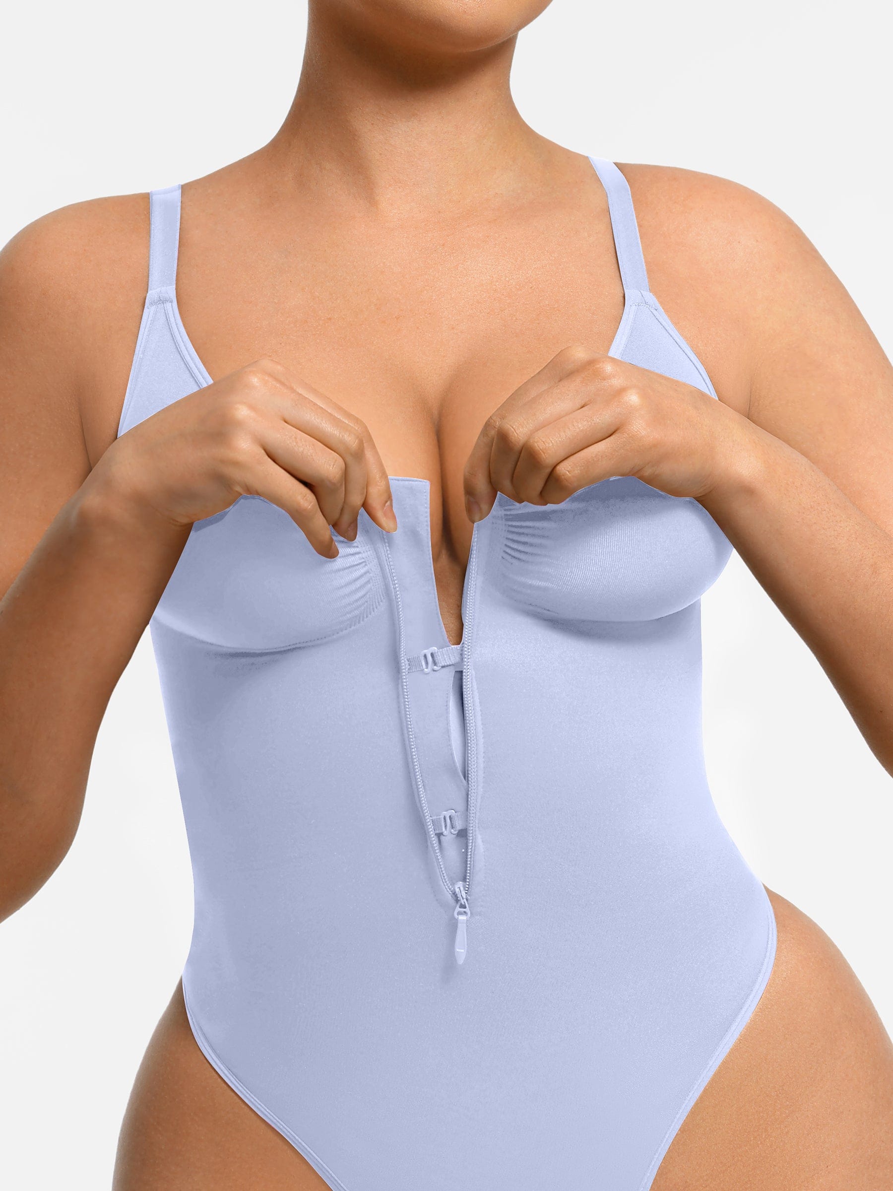 Seamless Plunge Support Bodysuit with Inner Tummy Control Clips