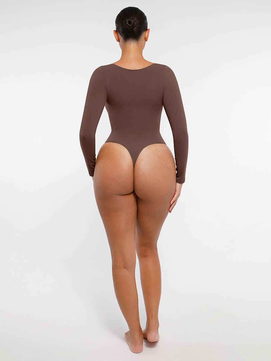 Seamless Long Sleeve Tummy Control Thong Bodysuit with Chest Support