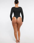 Seamless Long Sleeve Tummy Control Thong Bodysuit with Chest Support