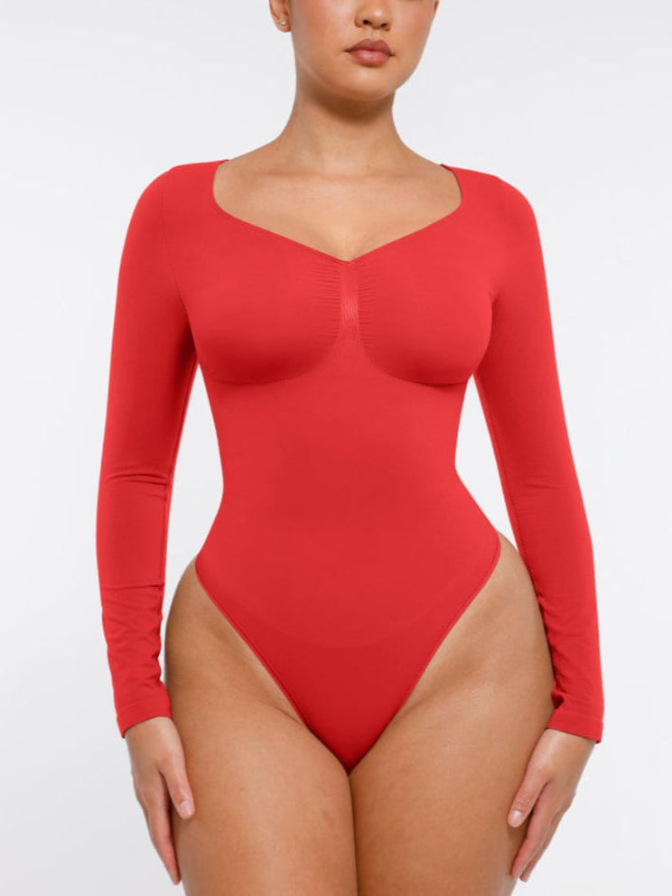 Seamless Long Sleeve Tummy Control Thong Bodysuit with Chest Support