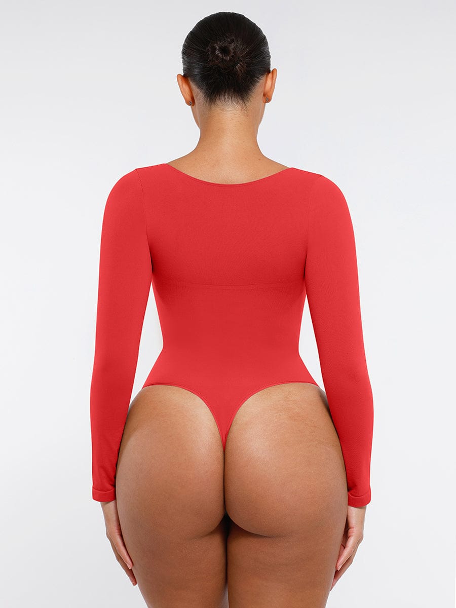Seamless Long Sleeve Tummy Control Thong Bodysuit with Chest Support