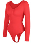 Seamless Long Sleeve Tummy Control Thong Bodysuit with Chest Support