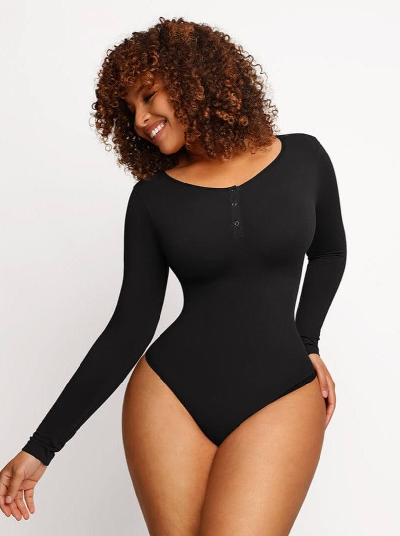 Seamless Tummy Control Long Sleeve Thong Modal Shapewear Bodysuit