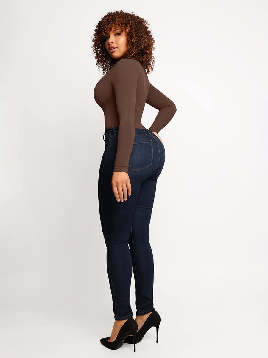 Seamless Tummy Control Long Sleeve Thong Modal Shapewear Bodysuit