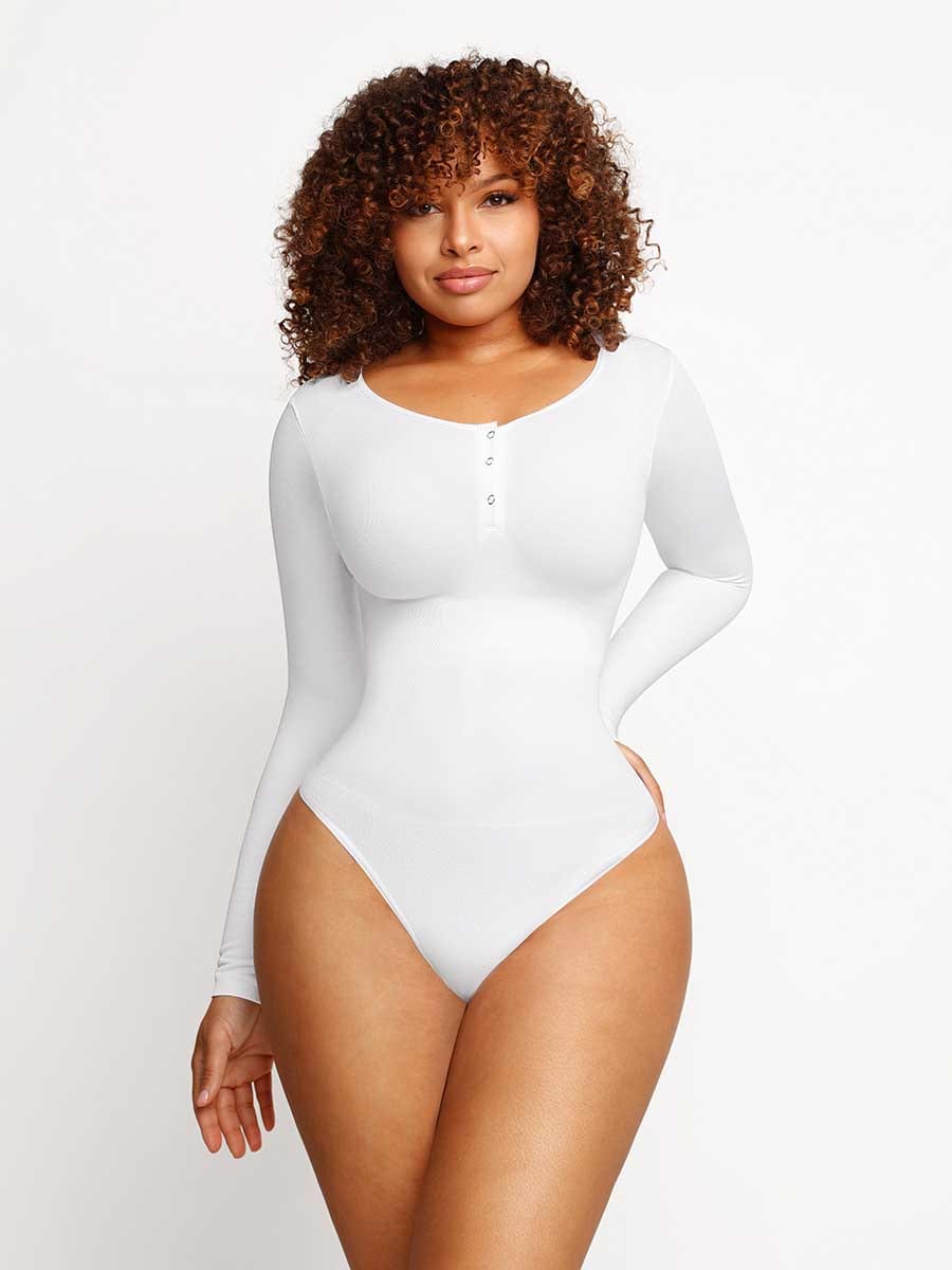 Seamless Tummy Control Long Sleeve Thong Modal Shapewear Bodysuit